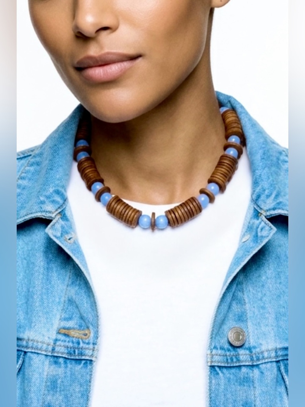 The Bone & Blue Necklace:Handmade bone beads(Nepal)& Mexican blue Argonite(rare)